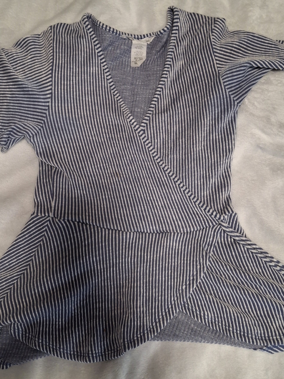 Caution To The Wind Navy and White Striped Wrap Blouse